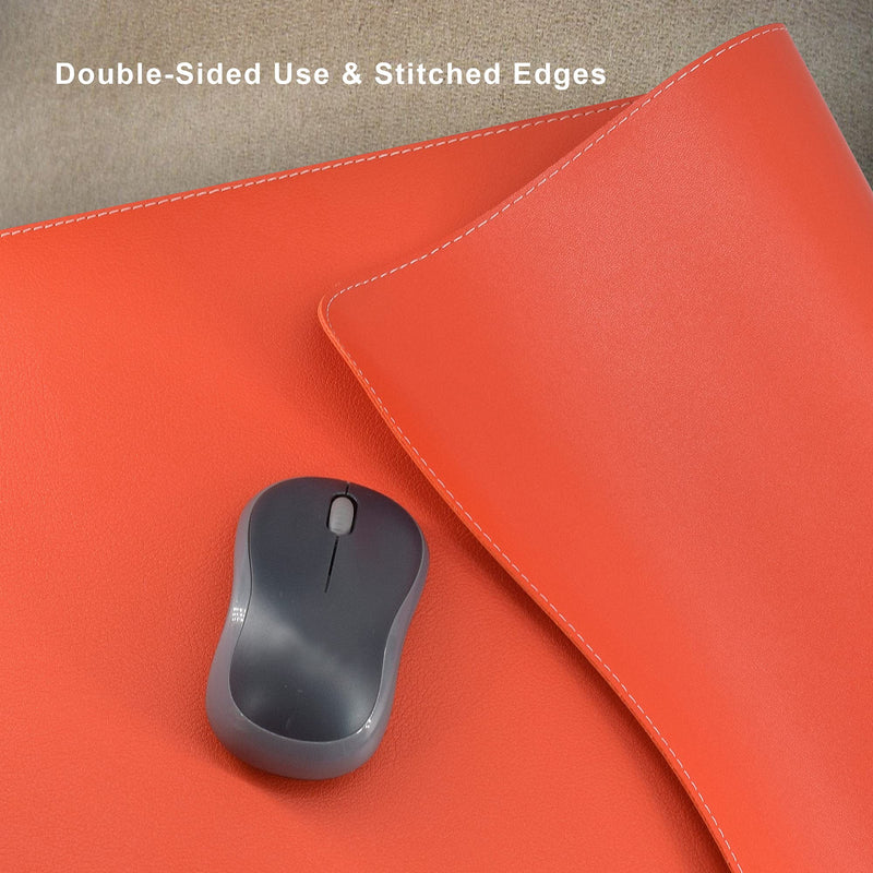 [Australia - AusPower] - Mydours 45.2" x 15.7" Large Leather Desk Mats for Keyboard and Mouse Pad, Waterproof Computer Desk Mouse Pad for Gaming, Writing, or Home Office Work (Orange) Orange 115x40cm 