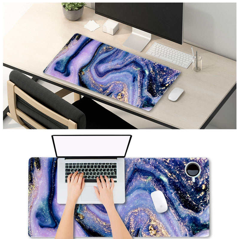 [Australia - AusPower] - Extended Gaming Mouse Pad XXL ArtSo Large Keyboard Mat Long Mousepad Desk Decor Writing Pad Non Slip Rubber Base Stitched Edges for Work, Game, Office, Home, 35.1" x 15.7" , Purple Marble 