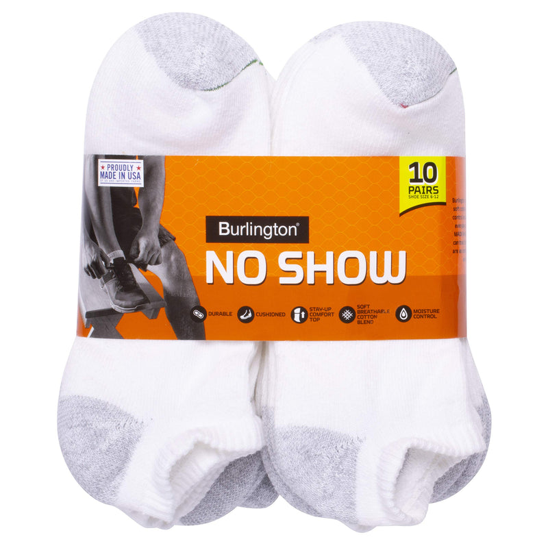 [Australia - AusPower] - Burlington Comfort Power Men's No Show Sock, 10 Pair Pack Shoe Size: 6-12 White 