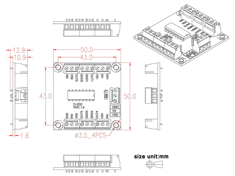 [Australia - AusPower] - Electronics-Salon Push-Pull Four Channel Motor Driver Module, L293D 