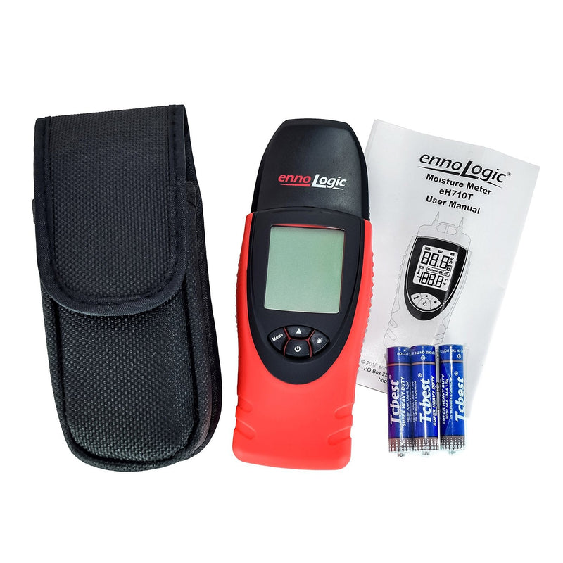 [Australia - AusPower] - ennoLogic Moisture Meter - Digital LCD Pin Type 7 Material Settings - Use for Wood Cement Mortar Brick Drywall Carpet - Backlight Hold Max Min Air Temperature and Holster - eH710T 