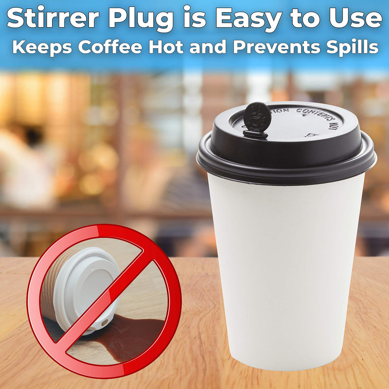[Australia - AusPower] - Cafe Grade, BPA Free 7 In. Coffee Stoppers 400 Pack. Recyclable Black Plug + Stirrer Paddle Perfect for Stirring a Hot Drink. Best Disposable Plastic Lid Stopper Swizzle. Bulk Stir Stick Supplies 