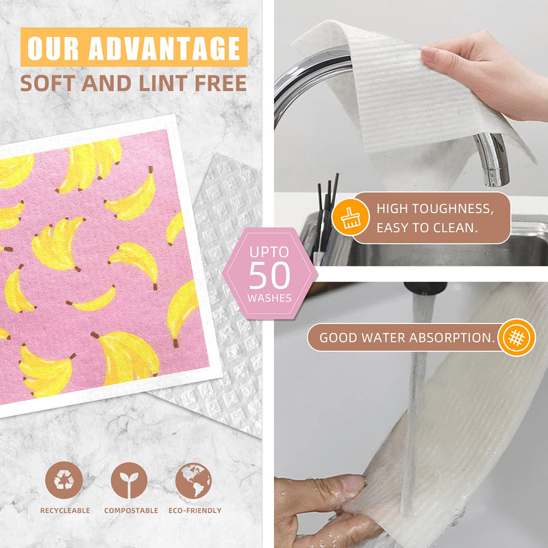 [Australia - AusPower] - 4+4 Pcs Swedish Dishcloths for Kitchen 100% Biodegradable Eco-Friendly Cleaning Cloth Reusable Paper Towel for Washing Dishes 6.7×7.87Inches (Fruit) 