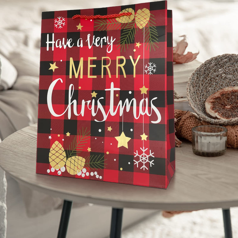 [Australia - AusPower] - 12PCS Christmas Gift Bags with Handles,Reusable Wrapping Bags Medium Size Paper Bags Shopping Bag Retail Bags for Christmas Birthday Wedding Party Favor Supplies, 10.2×12.6×3.94 inch 