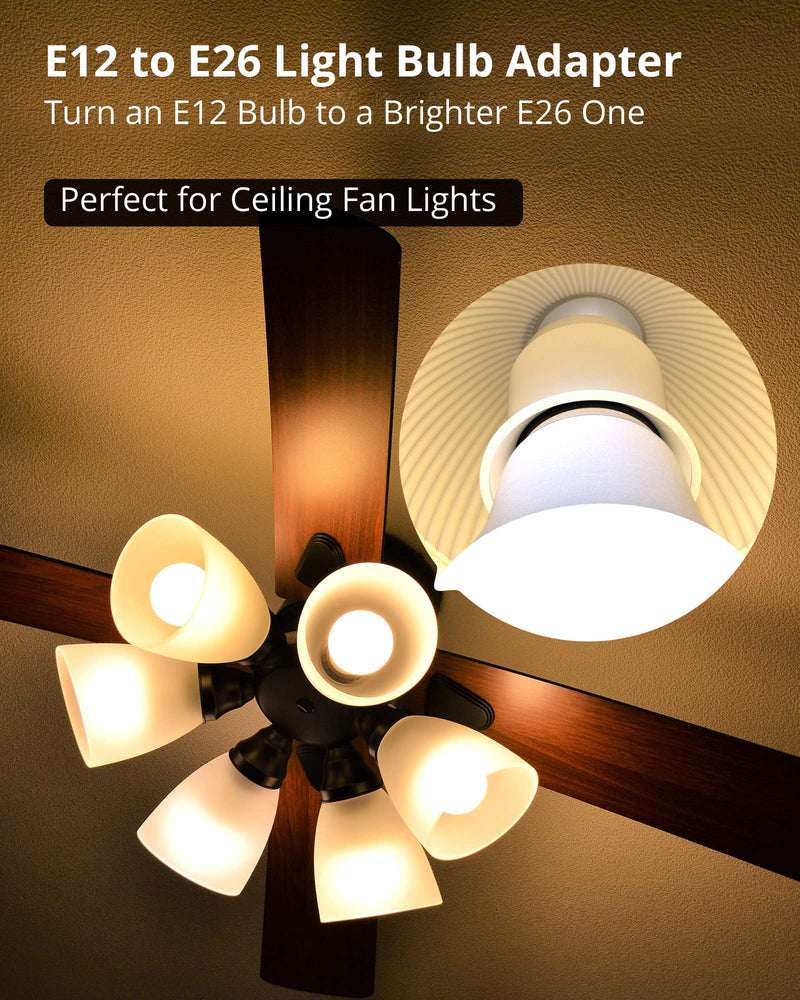 [Australia - AusPower] - 5-Pack JACKYLED E12 to E26 Adapter, Chandelier Light Socket, Candelabra E12 to Medium Socket E26/E27 Converter Bulb Base Adapter Converter for Ceiling Fans, Pendant Light, Chandelier, Desk Lamp 5 Pack White 