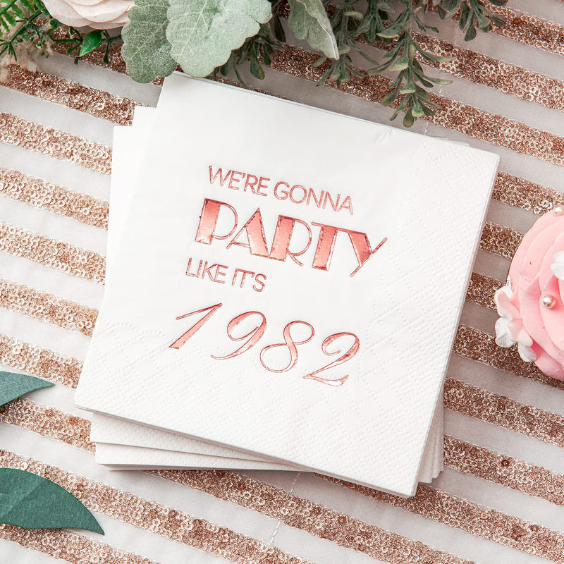 [Australia - AusPower] - Crisky 40th Birthday Cocktail Napkins Rose Gold for Women 40th Birthday Party Decorations for Cake Dessert Berverage Table, 40th Birthday Party Supplies,50 Pcs Disposable Napkins, 3-Ply 