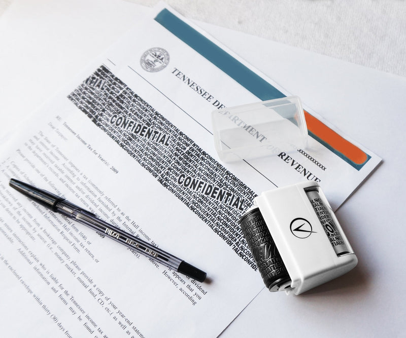 [Australia - AusPower] - Identity Theft Protection Roller Stamps Wide Kit, Including 6-Pack Refills - Confidential Roller Stamp, Anti Theft, Privacy & Security Stamp, Designed for ID Blackout Security - Classy White Stamp + 6 Refills 