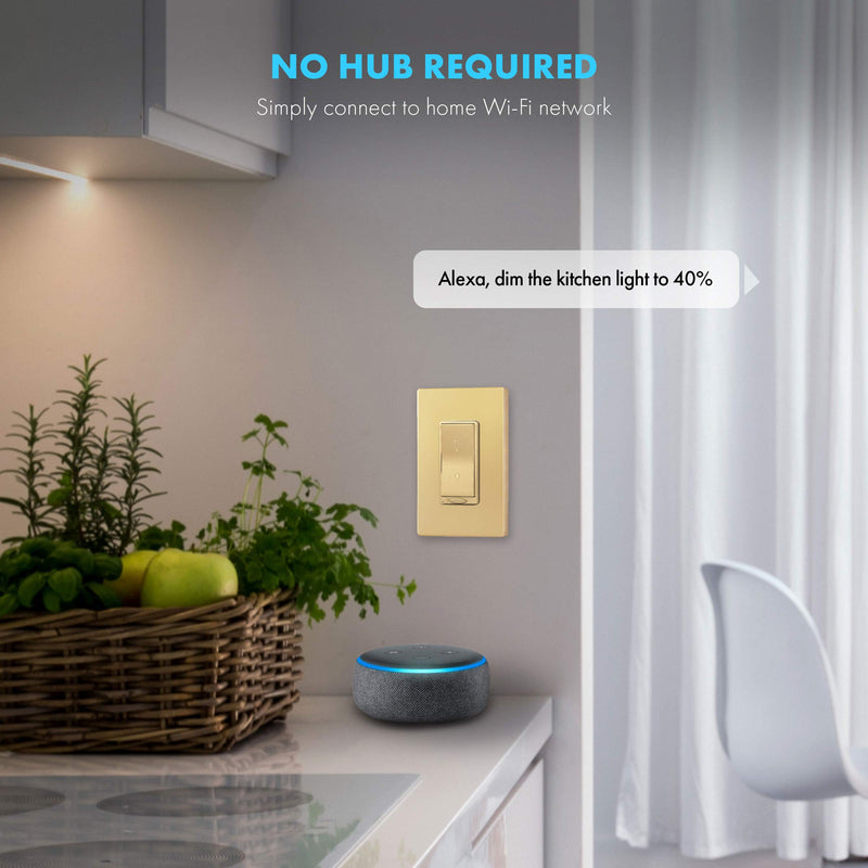 [Australia - AusPower] - TOPGREENER Smart Wi-Fi Dimmer Switch, Dim Lighting from Anywhere, in-Wall, Single Pole or 3-Way (TGWF3K Sold Separately), No Hub Required, Compatible with Alexa and Google Assistant, TGWF500D, Gold 