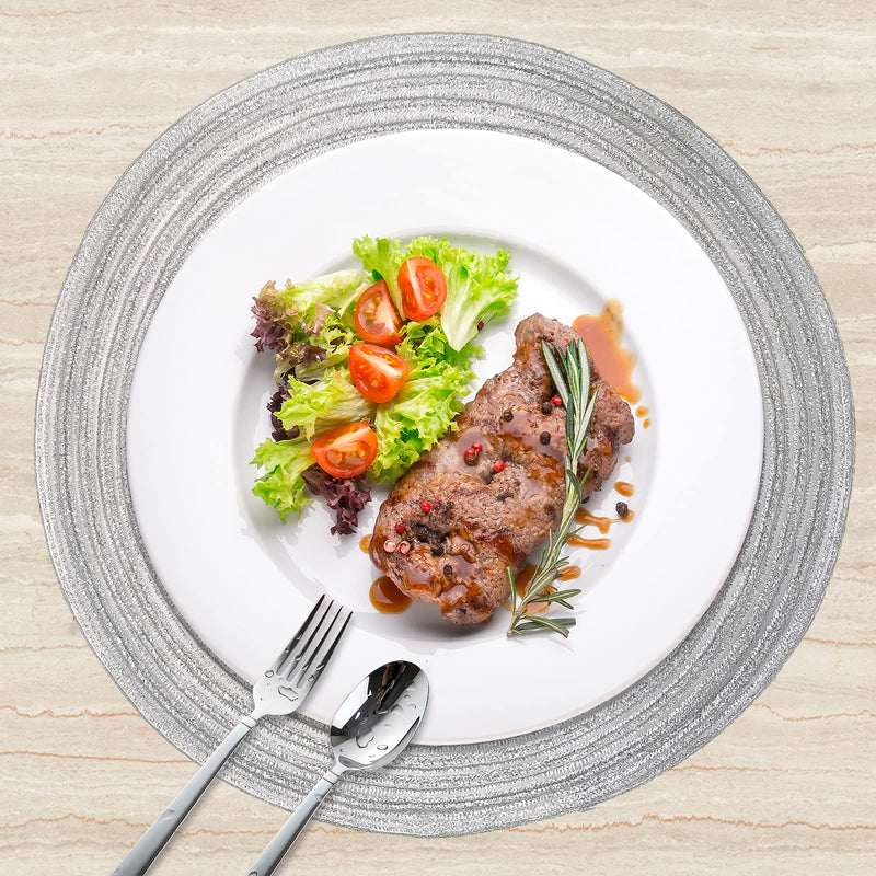 [Australia - AusPower] - ADIDO EVA Round Placemats Set of 4 Heat Resistant Braided Place Mats 11.8 inch for Kitchen Table Silver 11.8 Inch Diameter 