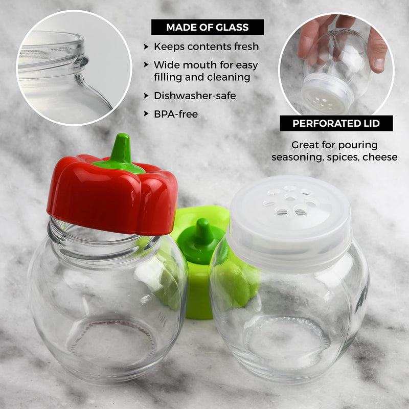[Australia - AusPower] - Pepper Spice Shaker, Perforated Top For Parmesan And Mozzarella Cheese/Cinnamon Sugar/Seasoning Shaker - Cute Pepper Lid, Dishwasher Safe - 7oz - Set of 2 