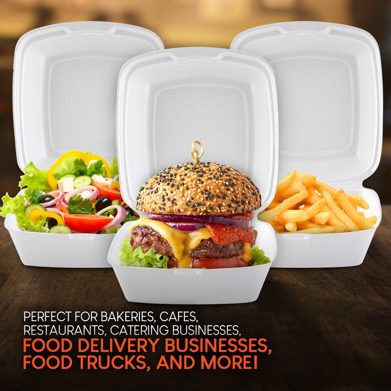 [Australia - AusPower] - Stock Your Home 6 x 6 Clamshell Takeout Box (50 Count) - Foam Containers for Food - Small To Go Containers - Insulated Styrofoam Containers for Food, Sandwiches, Side Salads, Pasta, Delis, Cafes 