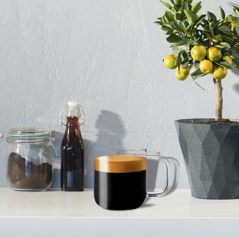 [Australia - AusPower] - Aquach Glass Mugs 16 oz Set of 2, Large Clear Glass Cup with Handle for Hot/Cold Coffee Tea Beverage, Thicker Quality 16 Ounce 