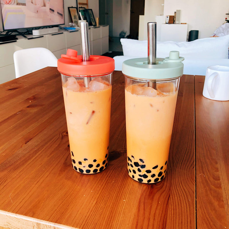 [Australia - AusPower] - 24 oz Leakproof, Reusable Boba Cup and Smoothie Tumbler by Dodoko with Resealable Lid Plug |Wide Stainless Steel Straw for Bubble Tea and Boba| Dishwasher Safe | BPA Free | Shatterproof - Sage Green 