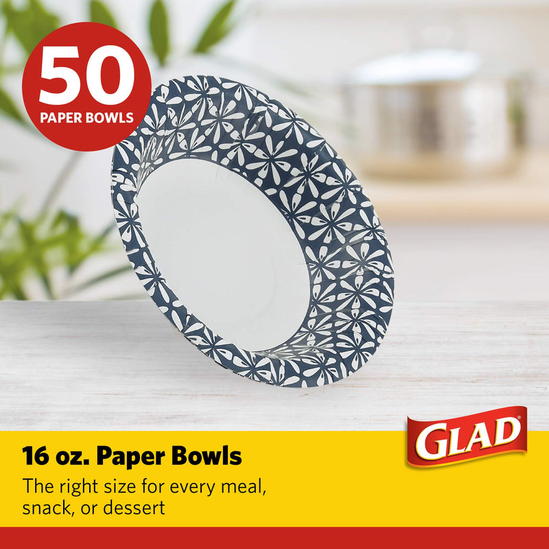 [Australia - AusPower] - Glad 16 oz Paper Bowls With Daisy Design | Disposable Paper Bowls for Parties and Picnics Daisy Print | Microwave Safe Disposable Paper Bowls for Everyday Use, 16 Oz 50 Count (Pack of 1) 