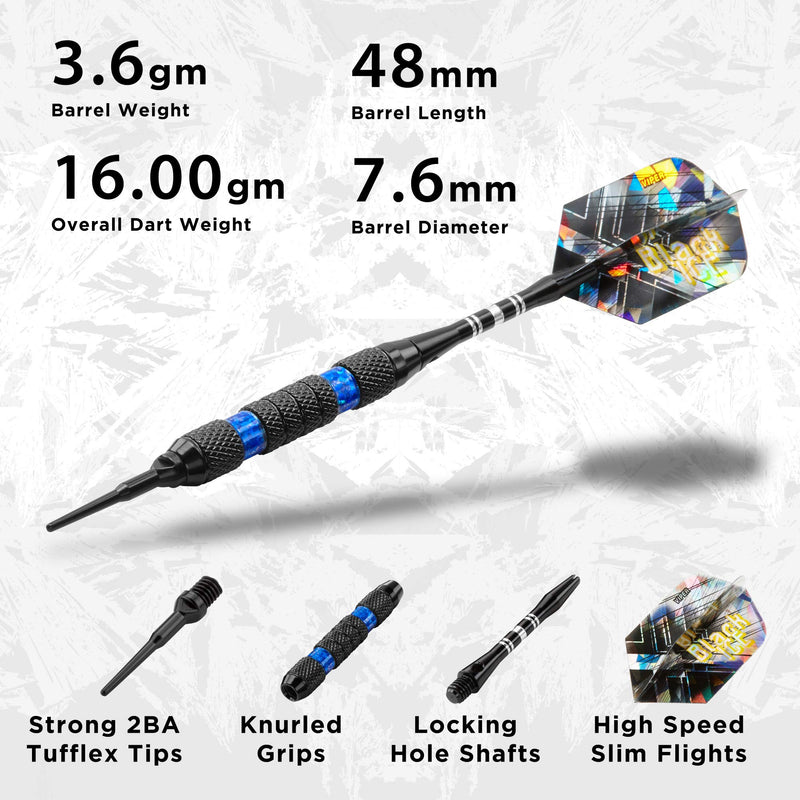[Australia - AusPower] - Viper Black Ice Soft Tip Darts Blue Rings 18 Grams 