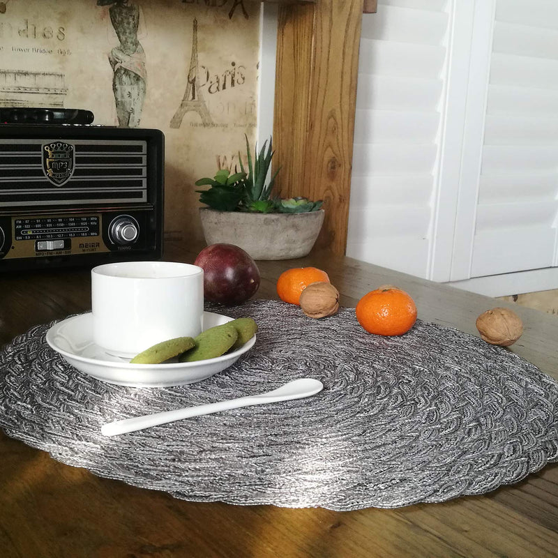 [Australia - AusPower] - Topotdor Round Placemats Heat-Resistant Stain Resistant Anti-Skid Washable Polyproplene Table Mats Placemats (Set of 6, Braided-Gray) set of 6 