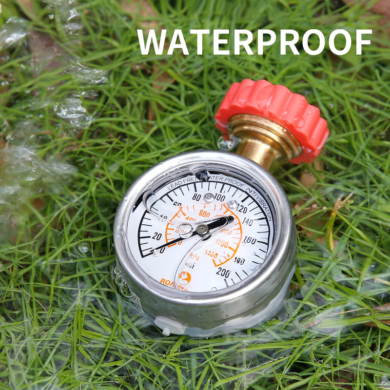 [Australia - AusPower] - Roastove 2-1/2" Lead-Free Water Proof Pressure Test Gauge,House Water Pressure Gauge,Garden Hose Pressure Gauge, 3/4" Female Hose Thread, 0-200 psi/kpa,Anti Vibration Glycerin Filled 