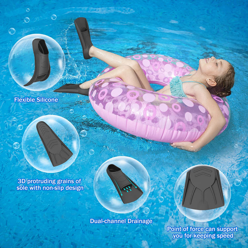 [Australia - AusPower] - Gintenco Swim Fins, Swim Training Fins for Snorkeling Swimming Diving, Fins Comfortable Swim Flippers Travel Size with Bag for Adults Men Women Kids Black XS (US Kids Jr 12-1) 