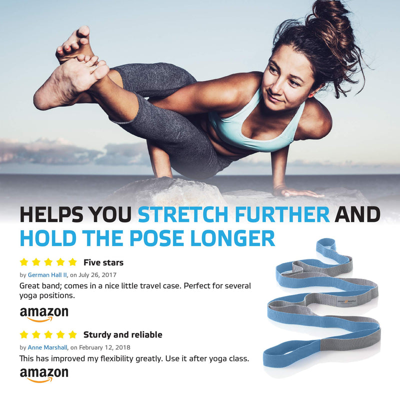 [Australia - AusPower] - sport2people Stretching Strap for Yoga, Flexibility, Rehabilitation - 2 Free Exercise Ebooks - Get Flexible with 12-Loop Stretch Band for Rehab, Recommended by Physical Therapists and Trainers blue-gray 