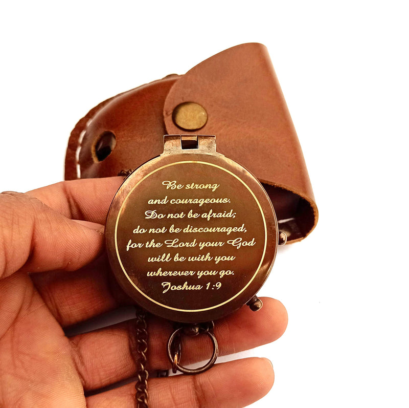 [Australia - AusPower] - Be Strong and Courageous Engraved Compass, Confirmation Gift Ideas, Baptism Gifts, Inspirational Gift Nautical Antique Vintage Compass 