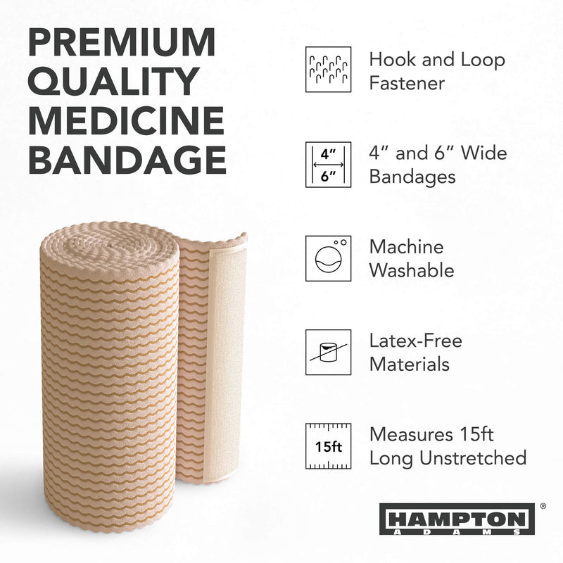 [Australia - AusPower] - (6 Pack) Elastic Bandage Wrap | Self Closing Latex-Free Cotton Compression Bandage (4” & 6” Wide Rolls) w/ Hook and Loop Closure | Elastic Tape Rolls for Medical, Sports, Sprains, Calf, Ankle & Foot 