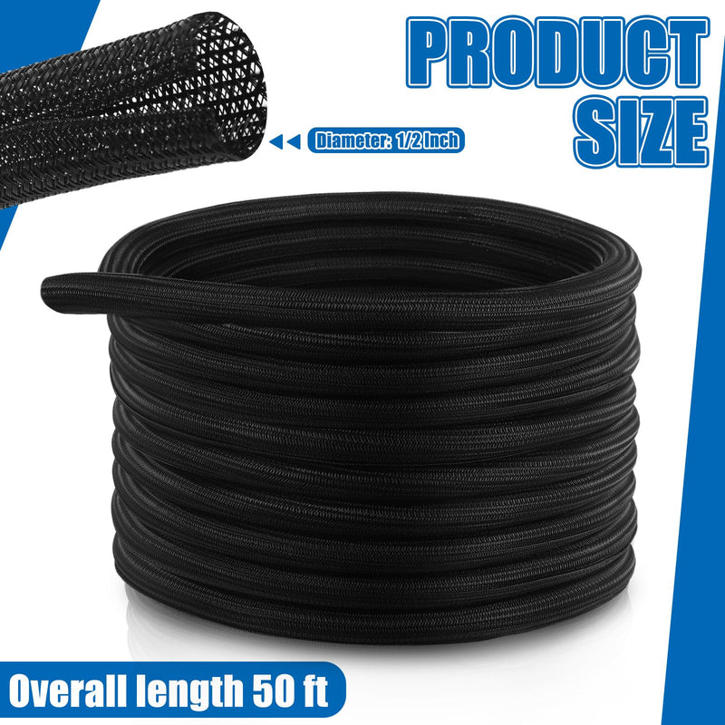[Australia - AusPower] - Pangda Flame Retardant Braided Split Wire Loom Tubing Cable Sleeve Split Cable Sleeves High Temperature Cable Conduit Auto Wire Conduit for Industrial Electrical Wires Automotive Marine (50 Ft, 1/2") 50 Ft, 1/2" 