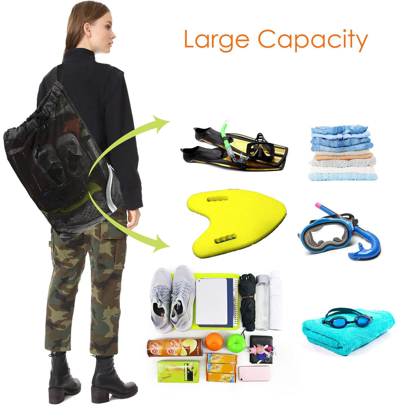 [Australia - AusPower] - BeeGreen Swim Bag Mesh Swimming Bag Foldable for Swimmer Pool Net Bag for Gear Beach Gym Black 