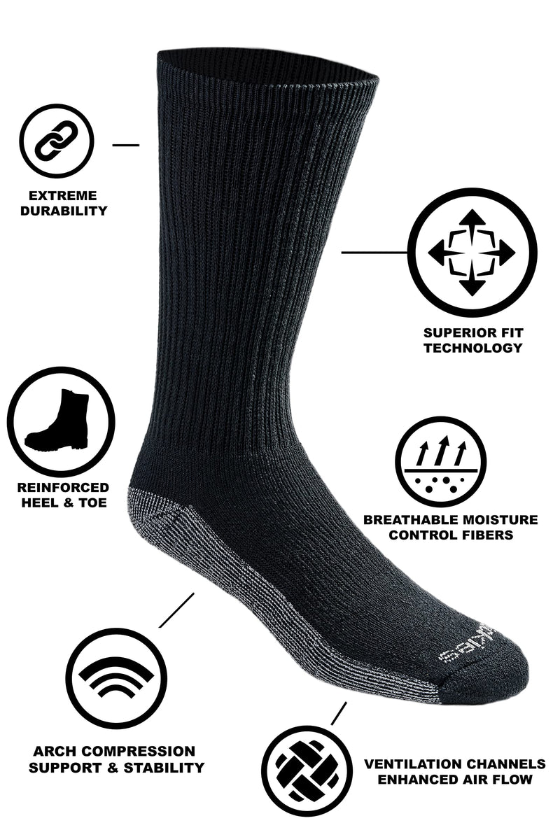 [Australia - AusPower] - Dickies Men's Dri-tech Moisture Control Crew Socks Multipack Shoe Size: 12-15 Solid Black (6 Pairs) 
