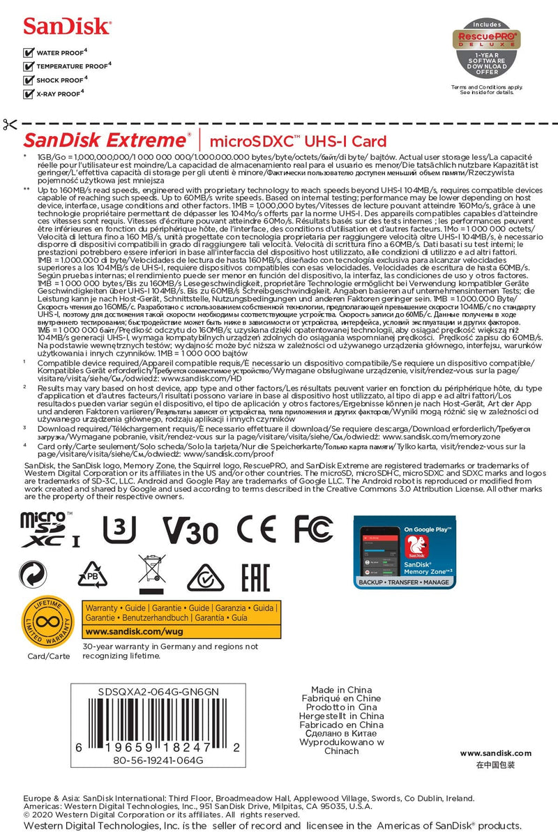 [Australia - AusPower] - SanDisk 64GB Extreme for Mobile Gaming microSD UHS-I Card - C10, U3, V30, 4K, A2, Micro SD - SDSQXA2-064G-GN6GN 