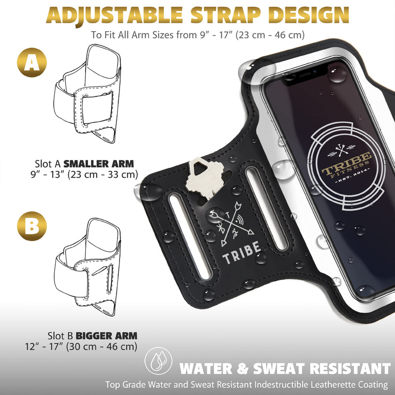 [Australia - AusPower] - TRIBE Running Phone Holder Armband. iPhone & Galaxy Cell Phone Sports Arm Bands for Women, Men, Runners, Jogging, Walking, Exercise & Gym Workout. Fits All Smartphones. Adjustable Strap, CC/Key Pocket S: iPhone Mini/8/7/6/5/4/3/SE/Galaxy Mini Black 