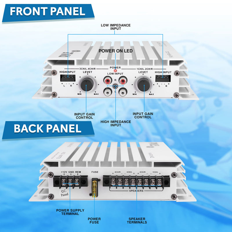 [Australia - AusPower] - Pyle Hydra Marine Amplifier - Upgraded Elite Series 400 Watt 4 Channel Audio Amplifier - Waterproof, Dual MOSFET Power Supply, GAIN Level Controls, RCA Stereo Input & LED Indicator - PLMRA402 Marine Amplifier Elite 