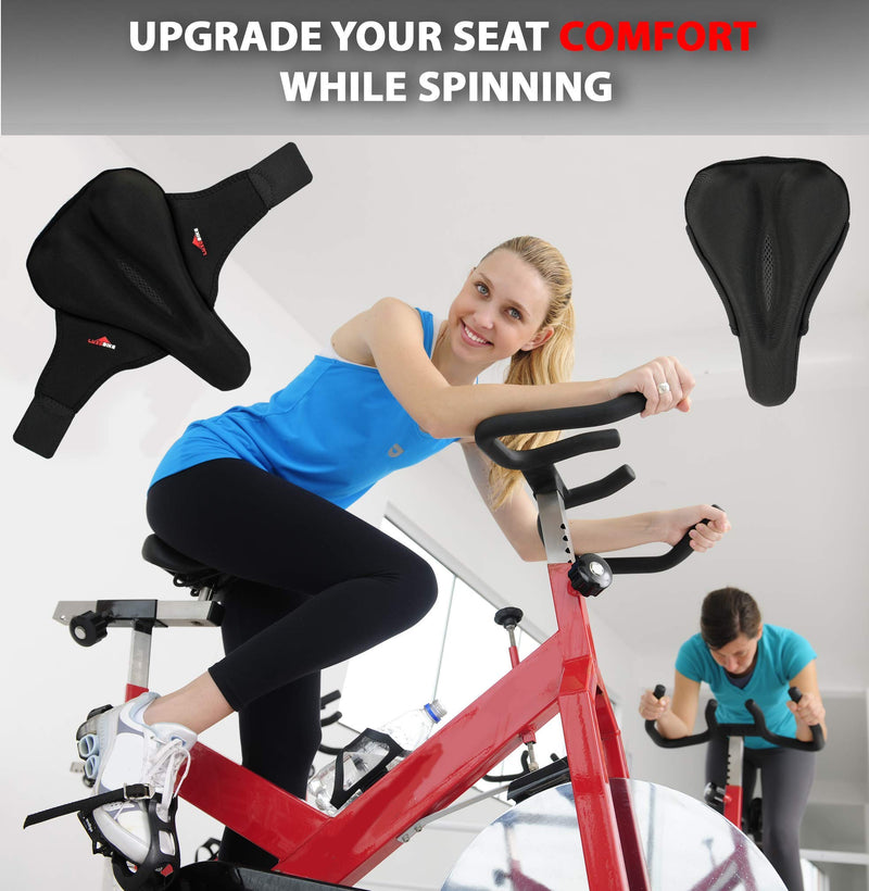 [Australia - AusPower] - LuxoBike Gel Bike Seat Cover Padded Bicycle Seat Covers for Men – Comfort Extra Soft Padded Gel Bicycle Seat Pad – Spin Bike Seat Cushion Pads – Cycling, Spinning Class, Exercise Bike Stationary Cycle Black 