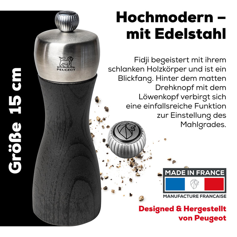 [Australia - AusPower] - Peugeot - Peugeot - Fidji Manual Pepper Mill - Adjustable Grinder - Beechwood and Stainless Steel, Graphite Finish, 6 Inches 