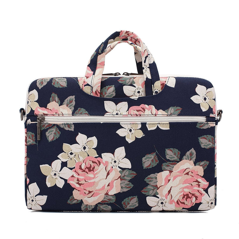 [Australia - AusPower] - Canvaslife White Rose Patten Waterproof Laptop Shoulder Messenger Bag Case Sleeve for 14 Inch 15 Inch Laptop Case Laptop Briefcase 15.6 Inch 15 inch/15.6 inch 