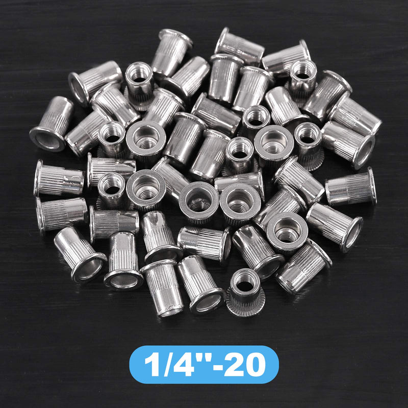 [Australia - AusPower] - Glarks 50Pcs 1/4''-20UNC 304 Stainless Steel Rivet Nuts Flat Head Threaded Insert Nutserts Rivnuts Set 1/4''-20 