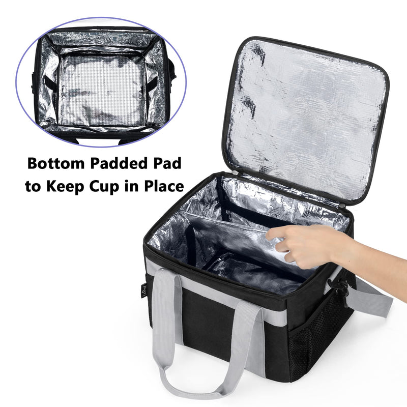 [Australia - AusPower] - LoDrid Reusable 6 Cups Drink Carrier for Delivery with Bottom Padded Pad, Cup Holder Bag with Removable Dividers, Portable Drink Tote Bag with Shoulder Strap for Take Out, Outdoors, Travel, Black 6-CUP 
