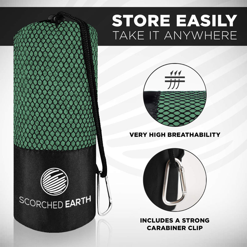 [Australia - AusPower] - ScorchedEarth Microfiber Travel & Sports Towel Set - Quick Dry, Super Absorbent, Compact, Lightweight - for Camping, Backpacking, Hiking, Beach, Yoga, Swimming - Includes 2 Sizes + Carrying Bag & Clip Evergreen Medium Set (20x40” & 12x24”) 