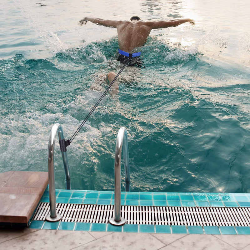 [Australia - AusPower] - Wisdompro Swim Training Belts, Swim Bungee Cords Resistance Bands, Swim Tether Stationary Swimming, Swim Harness Static Swimming Belt - Blue 