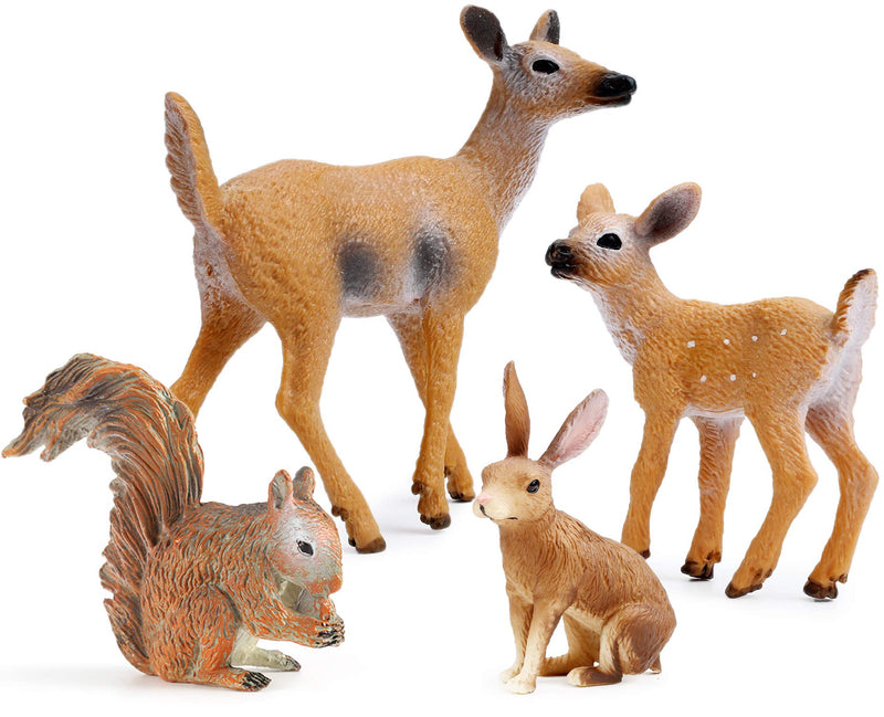 [Australia - AusPower] - Forest Animals Figures, Woodland Creatures Figurines, Miniature Toys Cake Toppers (Deer Family, Fox, Rabbit, Squirrel) Deer Family, Fox, Rabbit, Squirrel 