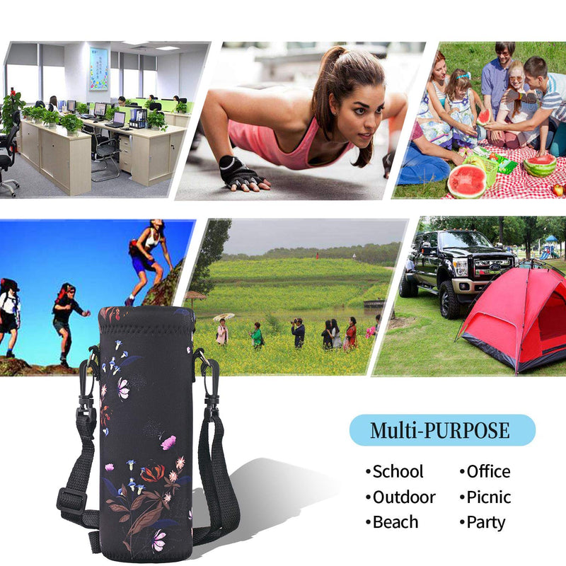 [Australia - AusPower] - AUPET Water Bottle Bag Carrier,24oz/32oz Insulated Neoprene Bottle Sling Holder Case Pouch Cover for 1000ML/750ML Bottles with Shoulder Strap for Girls Boys Adults Blue & Pink Flower 750ML 