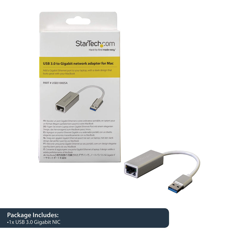 [Australia - AusPower] - StarTech.com USB 3.0 to Gigabit Network Adapter - Silver - Sleek Aluminum Design for MacBook, Chromebook or Tablet - Native Driver Support (USB31000SA), Standard 