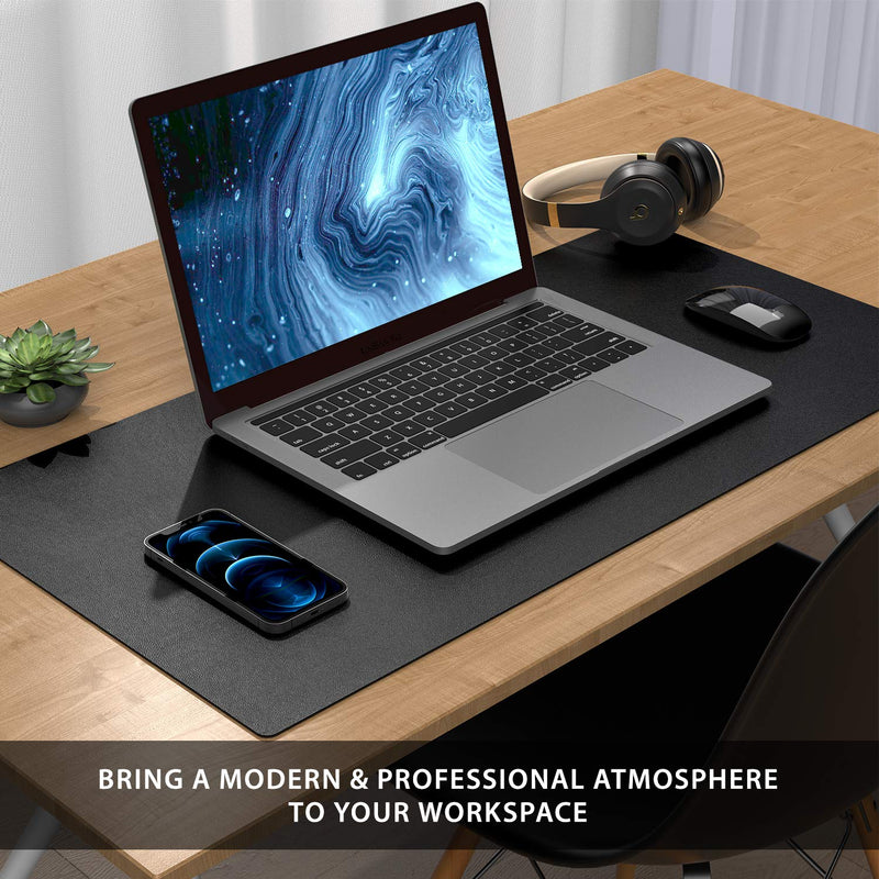 [Australia - AusPower] - AFRITEE Desk Pad Protector Mat - Dual Side PU Leather Desk Mat Large Mouse Pad Waterproof Desk Organizers Office Home Table Decor Gaming Writing Mat Smooth (Black/Black, 35.4" x 17") Black/Black 35.4" x 17" 