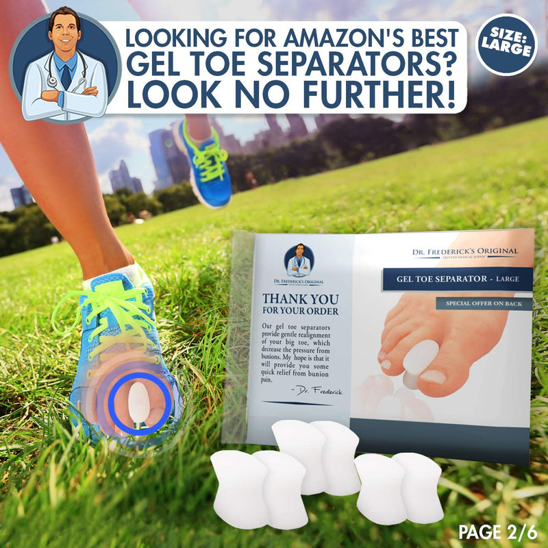 [Australia - AusPower] - Dr. Frederick's Original Gel Toe Separators - Bunion Pain Relief for Men & Women - 6 Pieces - Large Large (6 Count) 