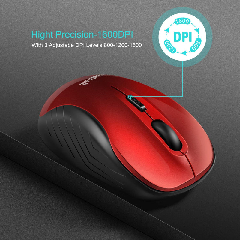 [Australia - AusPower] - LeadsaiL Wireless Mouse Silent 2.4G USB Computer Mouse Compact Optical Cordless Mouse Mini Quiet Wireless Mice, Noiseless, 4 Buttons, 3 Adjustable DPI Mobile Mouse for PC/Laptop/ Windows/Mac/Linux Red 