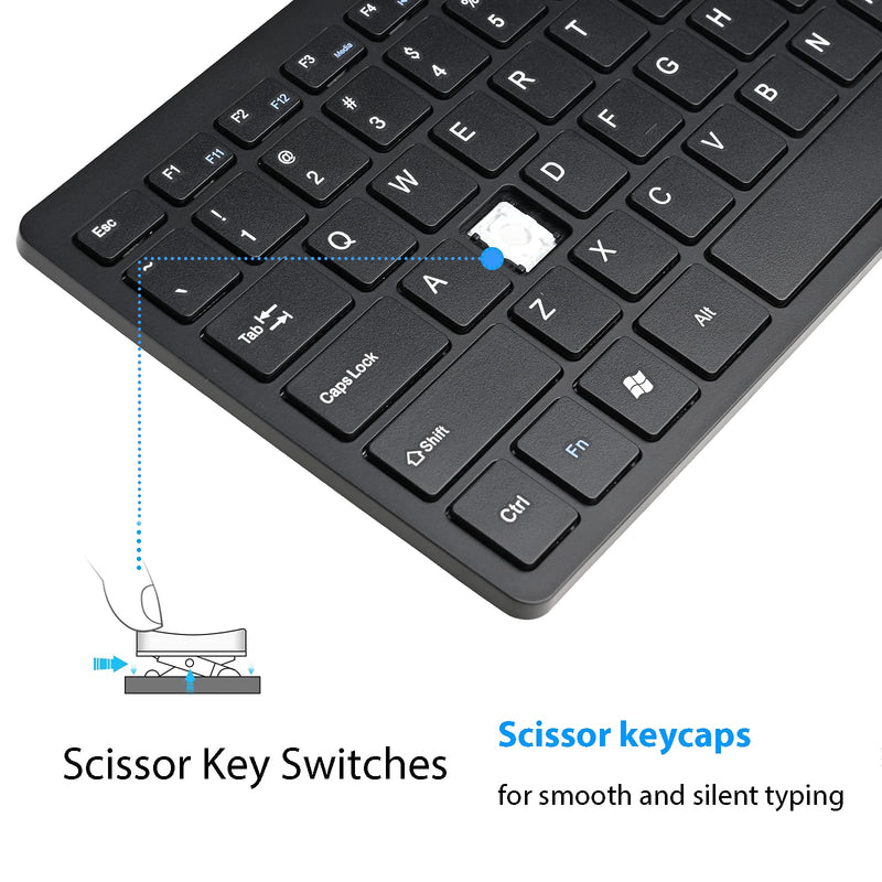 [Australia - AusPower] - 2021 Upgraded Powboro PC Computer Laptop Mini USB Wired Keyboard for Mac and Windows 78 Scissor Keys Small Super Thin Compact Multimedia Keyboard (Black) Black 