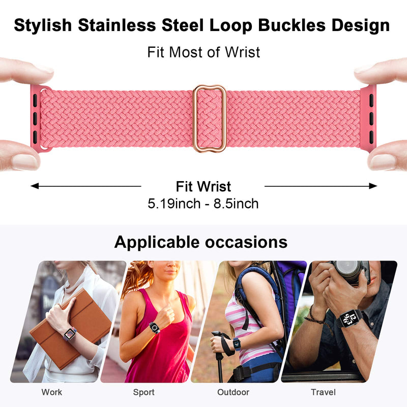 [Australia - AusPower] - OYODSS Braided Solo Loop Sport Band Compatible with Apple Watch Bands 38mm 40mm 42mm 44mm, Adjustable Soft Stretchy Elastic Wristband Compatible with iWatch Series 6/5/4/3/2/1/SE Women Men 38mm/40mm Pink Punch 