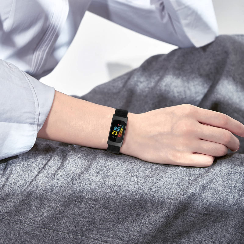[Australia - AusPower] - Nylon Bands Only Compatible with Fitbit Charge 5 Bands, Soft Breathable Adjustable Replacement Nylon Loop Wristband Sport Strap for Women Men, Black, Large 
