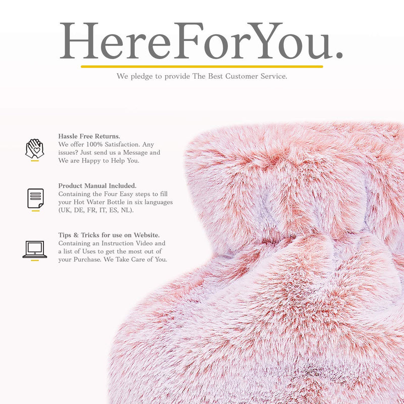 [Australia - AusPower] - Qomfor Hot Water Bottle with Soft Cover - 1.8L Large - Classic Hot Water Bag for Pain Relief, Neck and Shoulders, Feet Warmer, Menstrual Cramps, Hot and Cold Therapy - Great Gift for Girls - Pink 