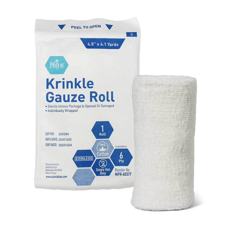 [Australia - AusPower] - Medpride Sterile Krinkle Gauze Rolls - Cotton Wound Dressing Sterile Wraps – 6-Ply Highly Absorbent First Aid Gauzes - Medical Individually Wrapped Mesh Bandage Gauzes [12 Rolls]- 4.5'' x 4.1 Yards 12 