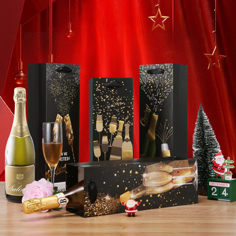 [Australia - AusPower] - Carnation 12Pack Wine Gift Bag, Wine Gift Bags for Wine Bottles, 4 Colors Black and Gold Foil Wine Bag for Easter, Thanksgiving, Hanukkah, Retirements, Housewarmings, Graduations, Christmas, 14 Inch 